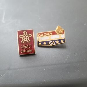 Calgary Olympic Commemorative Pin Set - Gold and Red